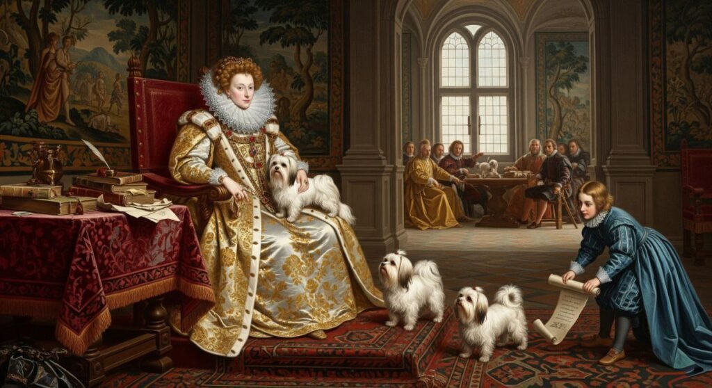 Ancient Maltese dogs depicted with royal families in classical artwork
