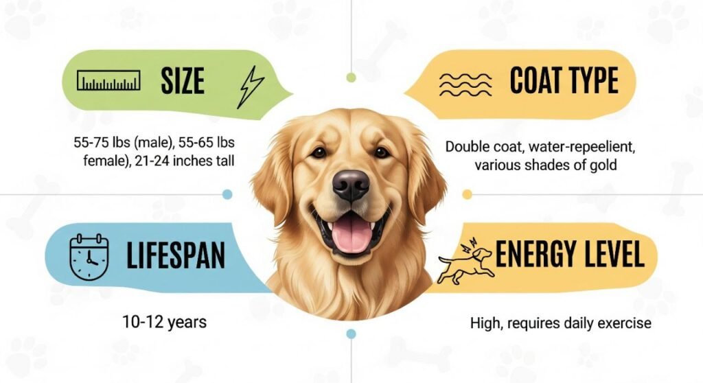 Golden Retriever characteristics size, coat, lifespan