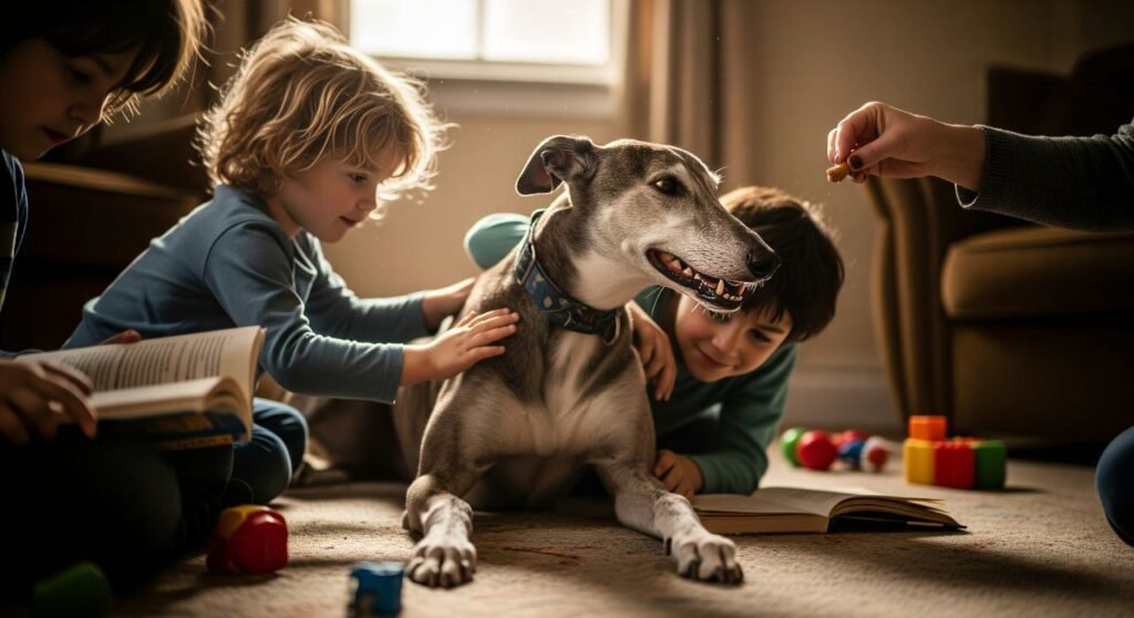 Retired racing Greyhound with family or kids