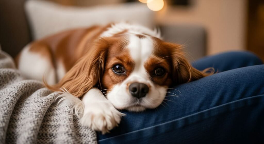 best dog Cavalier King Charles Spaniel on a lap