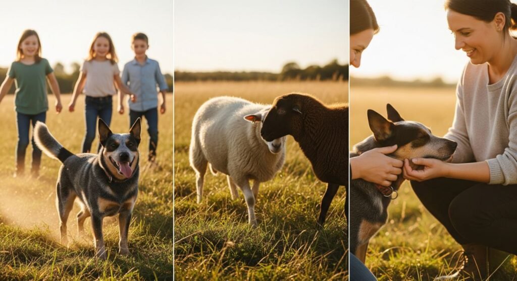 Australian Cattle Dog nuzzling its owner