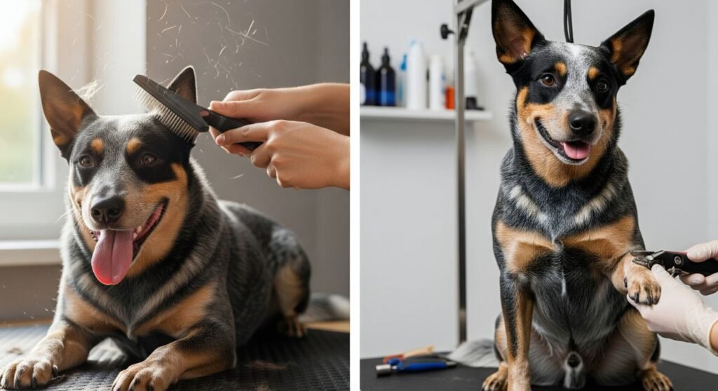 Owner brushing an Australian Cattle Dog at home