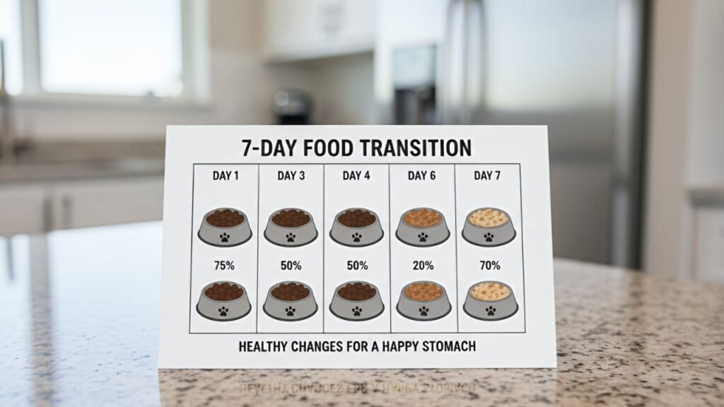 A gradual 7-day transition plan for switching dog foods safely