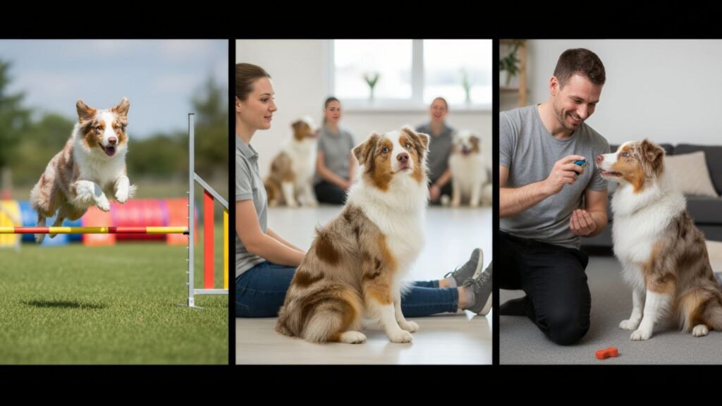 Australian Shepherd dog training in agility and obedience.