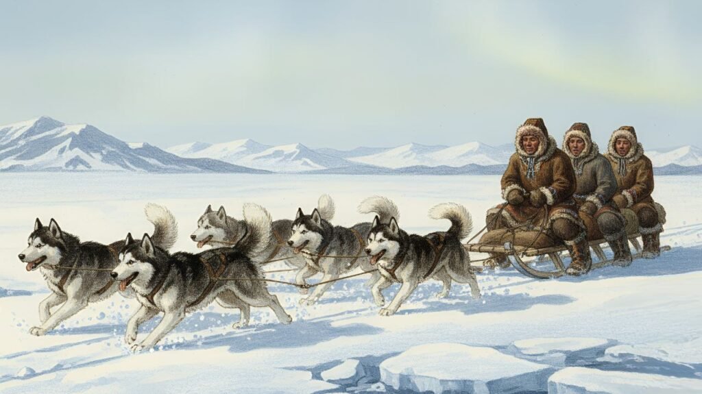 Chukchi people using sled dogs in Siberia