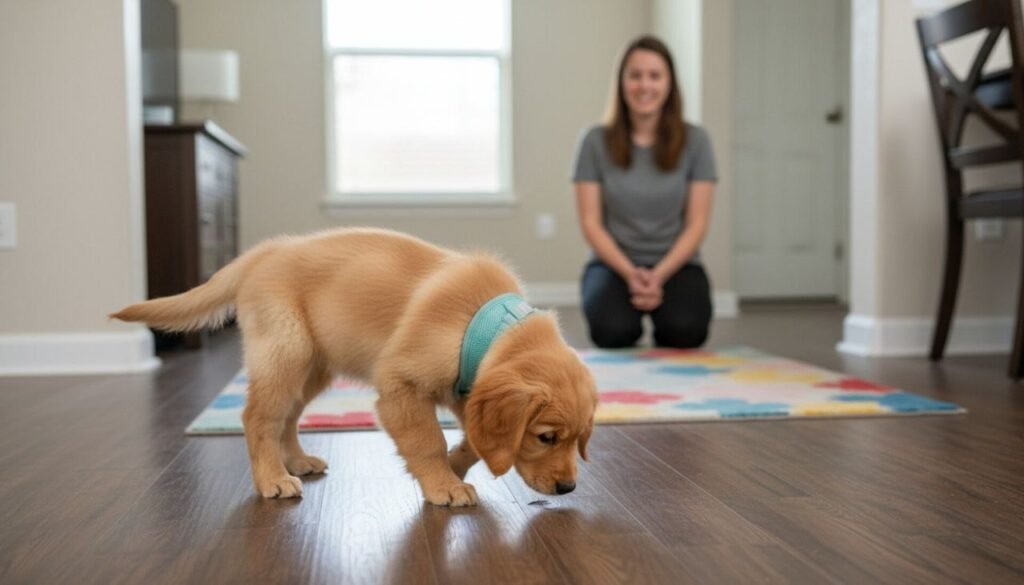 Puppy showing signs it needs to go potty while being watched indoors